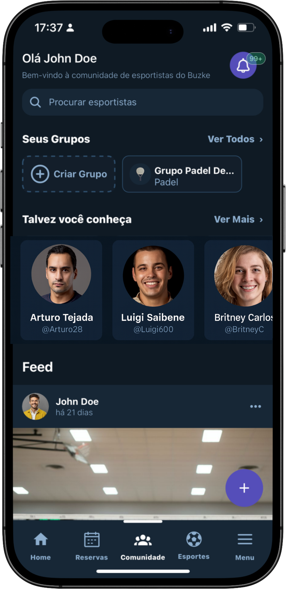 Tela de Comunidade do App Buzke