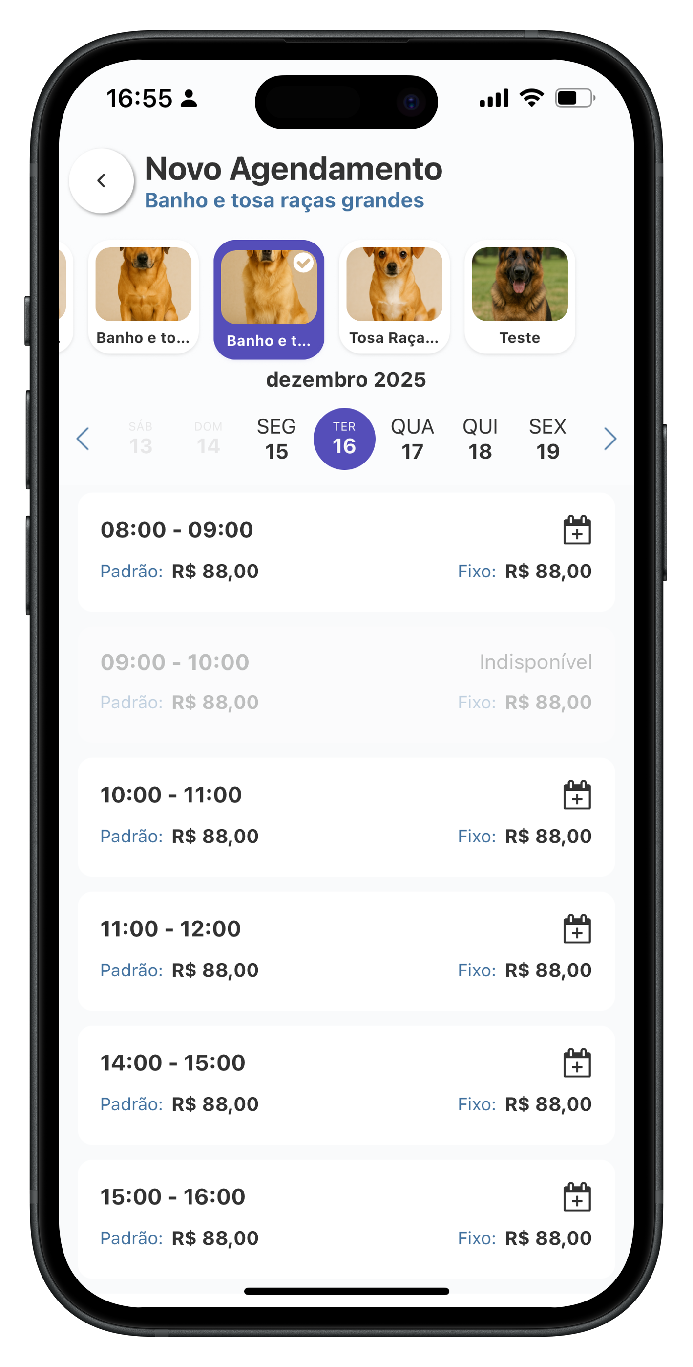 Tela da agenda do app Buzke com horários de serviços organizados
