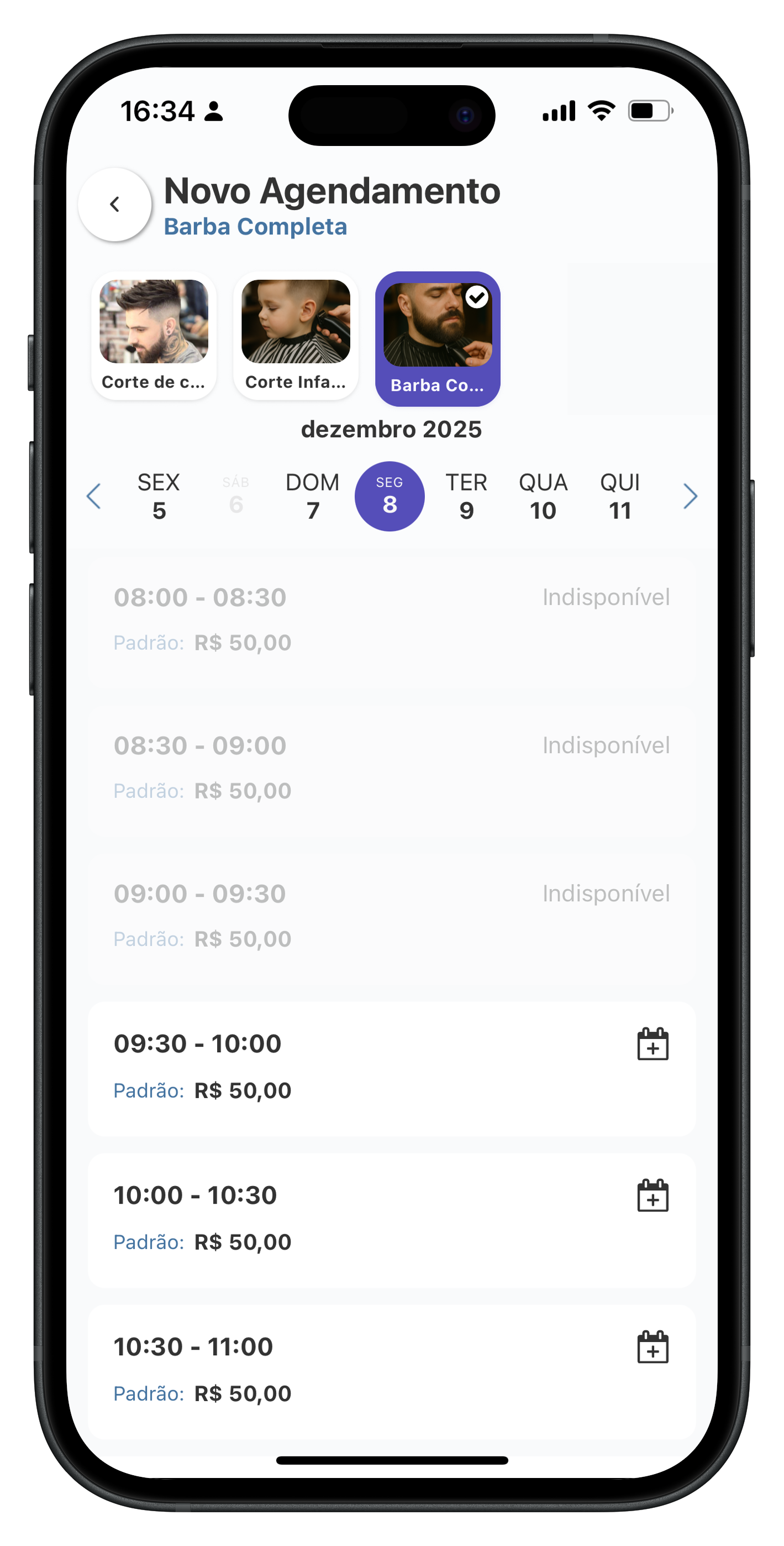 Tela da agenda do app Buzke com horários de serviços organizados
